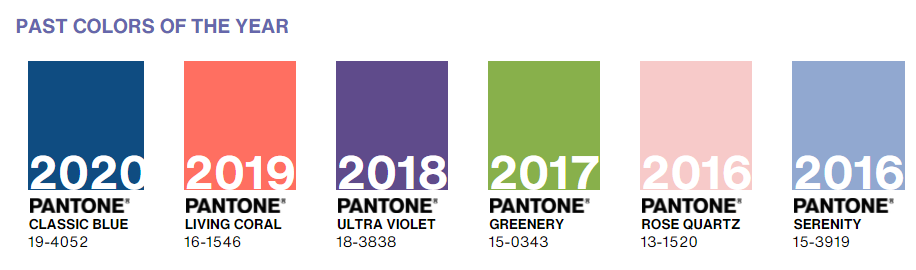 Previous Pantone Colors of the Year