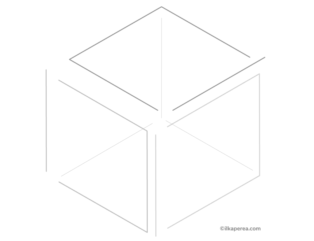 Geometría descriptiva. Líneas para un cubo. ilkaperea.com  