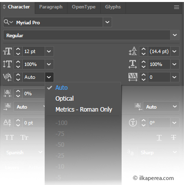 Kerning y Tracking en Adobe Illustrator: Opciones de Kerning en Adobe Illustrator - ilkaperea.com